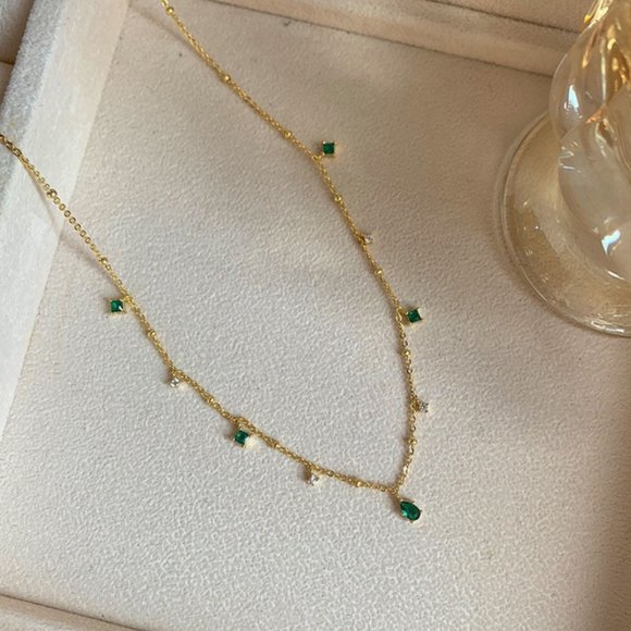 NEW Silver / Gold Exquisite Green Zircon Necklace - Picture 5 of 5